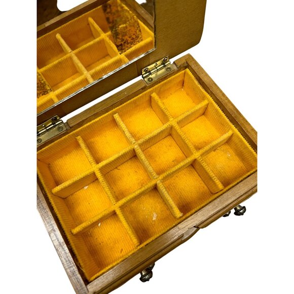 Wooden Jewelry Box With Mirror & Velvet-Lined Compartments 2 Drawers Scalloped D - Picture 4 of 10